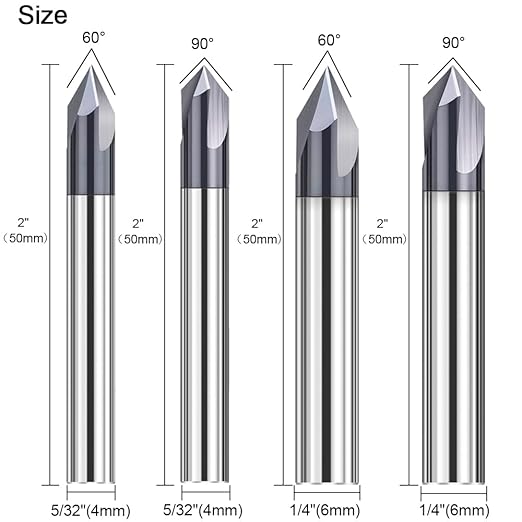 ASNOMY 4Pcs Carbide Chamfer End Mill V Groove Router Bit 60 Degree and 90 Degree, 3 Flutes CNC Milling Cutter V Bits for Carving and Engraving