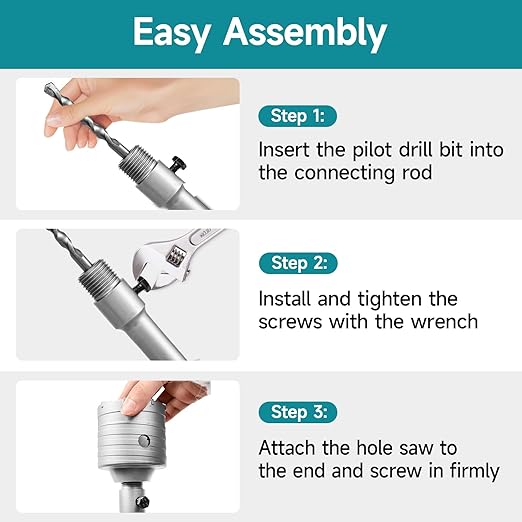 6Pcs Masonry Concrete Hole Saw Kit (40 65 80 100 120 mm) - 110 mm Tungsten Carbide SDS Plus Bit Shank - Hole Saw Set for Concrete Brick Cement Tile