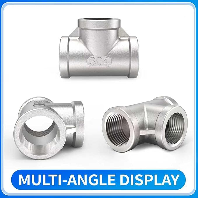 ChillWaves 304 Stainless Steel Pipe Fitting, Tee 1-1/2" x 1-1/2" x 1-1/2" NPT Female Thread Adapter(2-PACK)