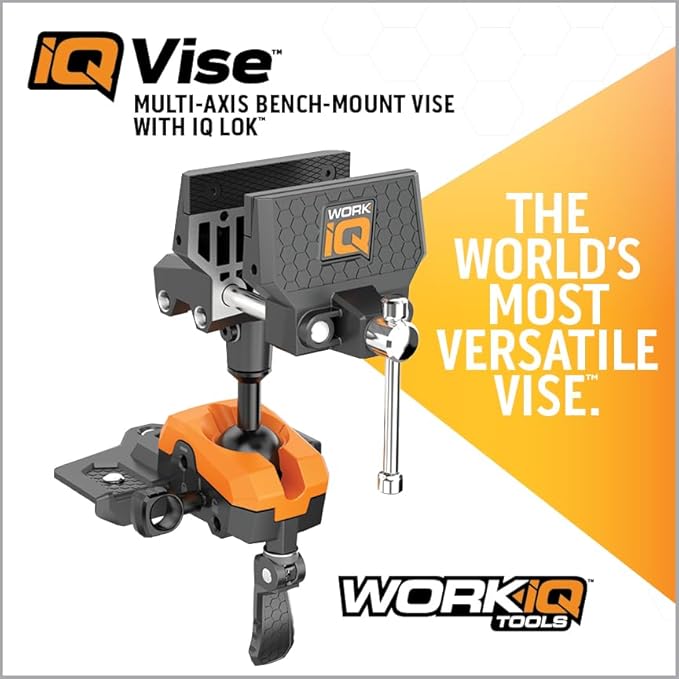 IQ Vise | 360° Articulating Bench Vise Made From Steel & Cast Aluminum w/ 8-Position Locking Ball & Socket | Woodworking Vise Handles Up To 130ft-lbs of Torque | Pipe Vise With Double Sided Jaws