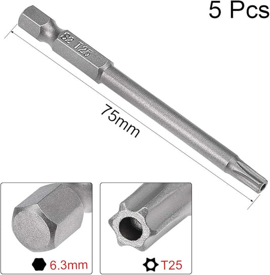 uxcell 5 Pcs T25 Magnetic Torx Screwdriver Bits, 1/4 Inch Hex Shank 3-inch Length S2 Security Tamper Proof Screw Driver Kit Tools