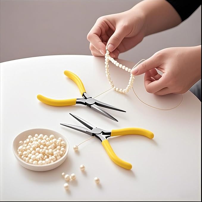 12 PCS 6 Inch Needle Nose Pliers, Long Needle Nose Pliers, Yellow Handle Tapered Needle Nose Plier for Handmade Craft, Jewelry Making