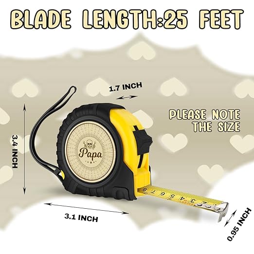 Papa Gifts Fathers Day Birthday Gifts for Papa Tool Woodworker Carpenter Gifts for Father's Day Carpenter Gifts for Papa Skull Engraved Tape Measure 25 FT