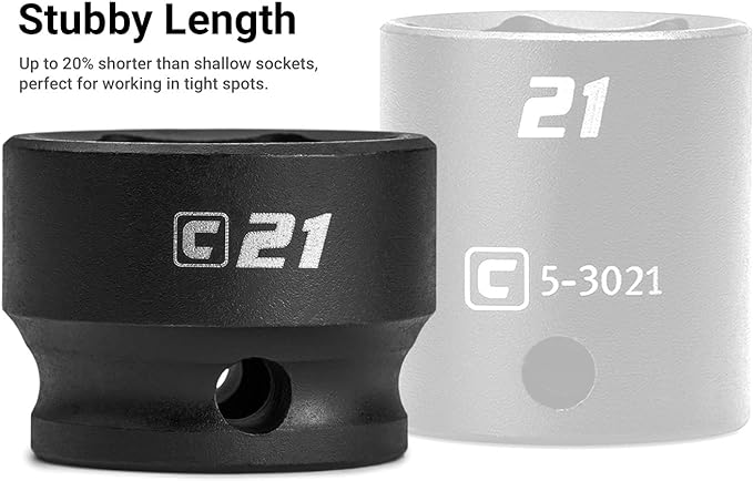 Capri Tools 16 mm Stubby Impact Socket, 3/8 in. Drive, 6 Point, Metric