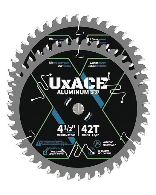4-1/2-Inch 42-Tooth Circular Saw Blade, 3/8-Inch Arbor, Aluminum, Non-Ferrous Metal Cutting Blade, Carbide Tip, Thin Kerf, for Thin Aluminum, Plastic, Composite, 2 Pack