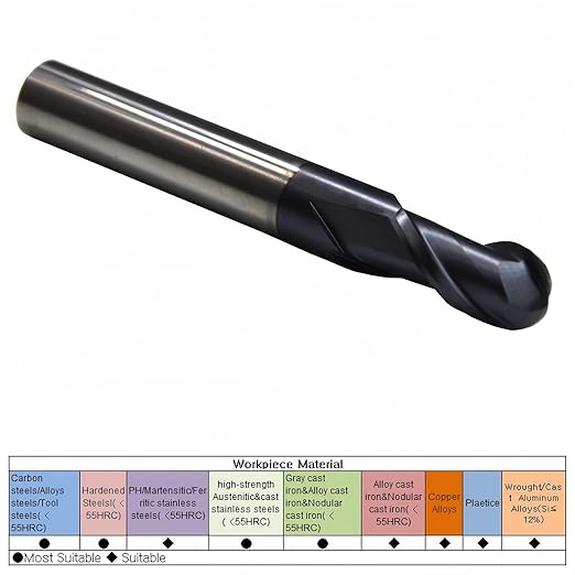 4.2mm Mill Dia 2Flutes 55HRC Standard Micro Grain Solid Carbide Ball Nose Coated End Mill Metric CNC Router Bits Cutter Tool for Hardened Steels