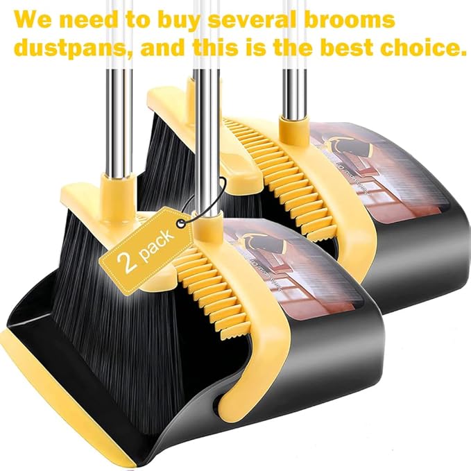 2-Pack is More economical竊똗pgraded Broom and Dustpan竊?with 52" Long Handle, Dustpan Teeth with self-Cleaning Function, Indoor and Outdoor Sweeping, Perfect for Home Office