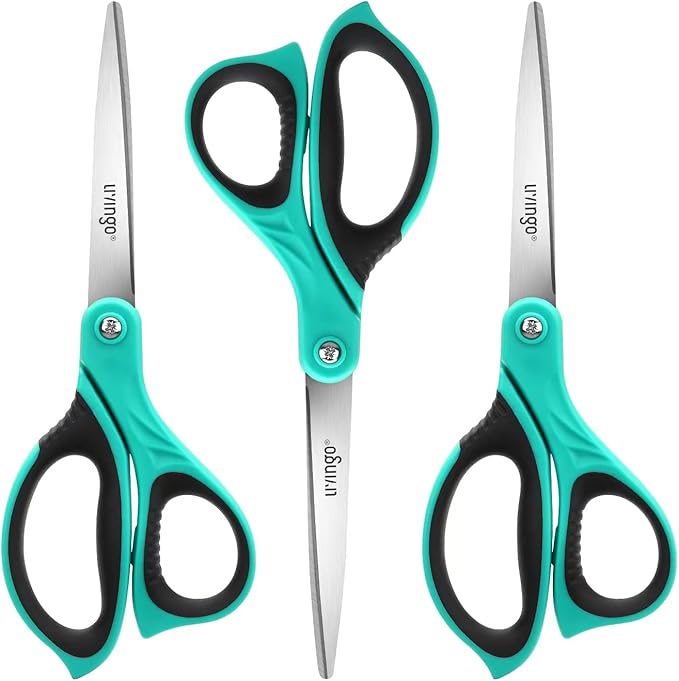 LIVINGO Scissors All Purpose Heavy Duty - 3 Pack 8.5??Blue Sharp Shears for Office Home and School Crafting Sewing Cutting Paper Fabric