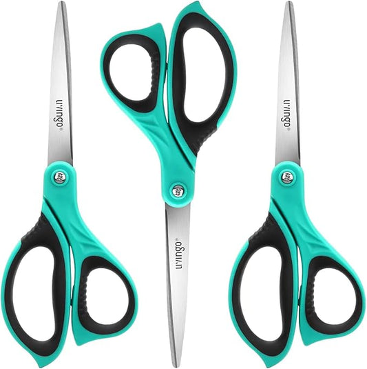 LIVINGO Scissors All Purpose Heavy Duty - 3 Pack 8.5??Blue Sharp Shears for Office Home and School Crafting Sewing Cutting Paper Fabric