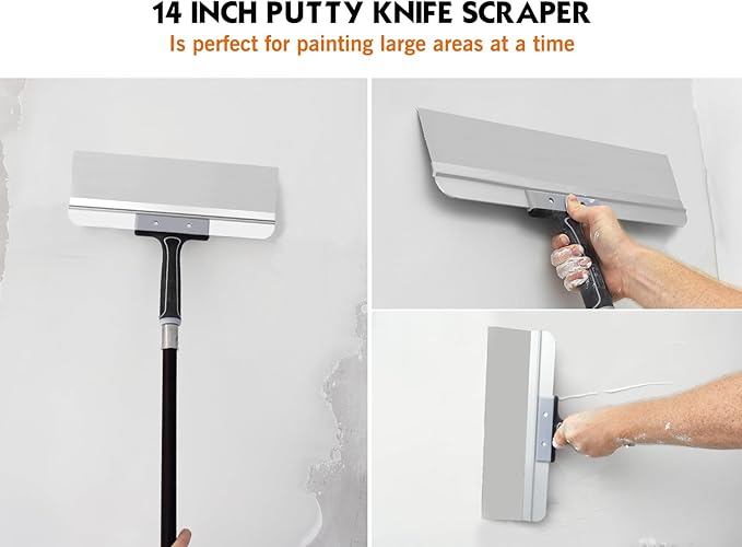 ROLLINGDOG 14 Inch Taping Knife - Drywall Taping Knife,Threaded End Can be Attached to Extension Pole,Stainless Steel Blade,Ideal for Skimming and Smoothing Walls and Ceilings