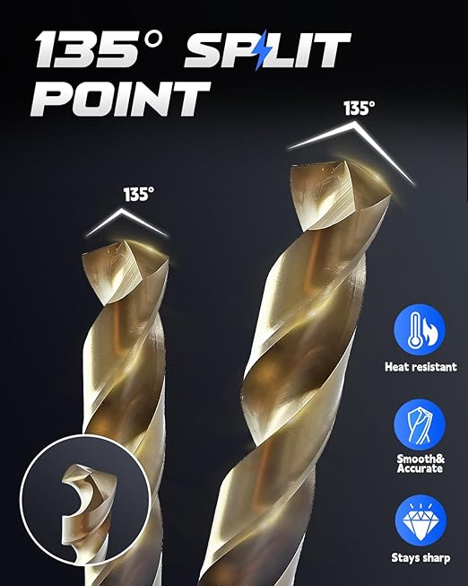 COMOWARE Cobalt Drill Bit Set- 14Pcs M42 8% Cobalt High Speed Steel Twist Jobber Length for Hardened Metal, Stainless Steel, Cast Iron and Wood Plastic with Indexed Storage Case, 1/16"-1/2"