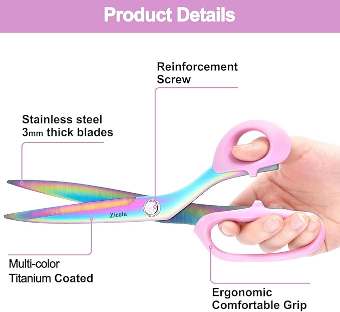 Fabric Scissors, 9" Titanium Coating Sewing Scissors, All Purpose Sharp Heavy Duty Fabric Scissors for Cutting Clothes Leather Classic Stainless Steel Professional Fabric Shears for Tailor Home, Pink
