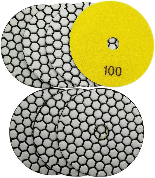 Dry Diamond Polishing Pad Set,7pcs 4 inch #100 for Stone Marble Quartz Granite Sanding Disc Countertop Polish Polisher Pads Kit Tools Used on Grinder or Polisher