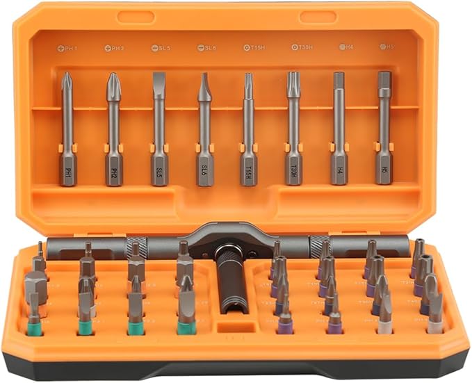 42 in 1 Magnetic Screwdriver Set, DIY Ratchet Screwdriver Set, Multi Bit ratcheting screwdriver set, Portable Compact Repair Tool Kit for Gifts, Furniture Computer Bicycle Eyeglass Orange