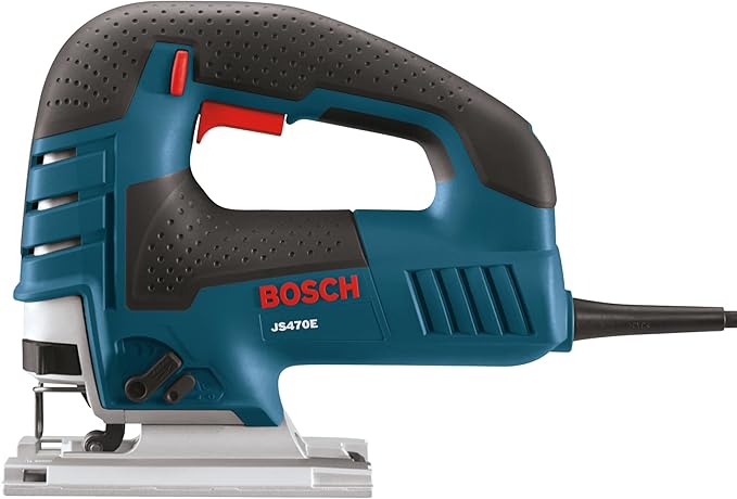 BOSCH Top-Handle Jig Saw 7.0 Amp, 3,100 SPM, 45 Degree Beveled Cuts, Variable-Speed Control, Ergonomic Design, Corded (JS470E)