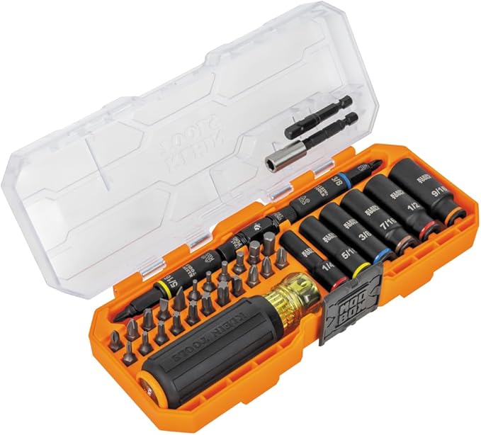 Klein Tools 32502HD KNECT Impact-Rated Screwdriver and Socket Set with MODbox Case, 41-Piece, 26 Bits, 6 Deep Well Sockets, Accessories, and Handle