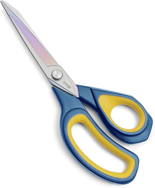 LIVINGO 8.5??Premium Fabric Scissors, Heavy Duty All-Purpose Titanium Coating Forged Stainless Steel Sharp Sewing Tailor Dressmaking Shears Comfort Grip Crafting Leather Cutting, Navy Blue/Yellow