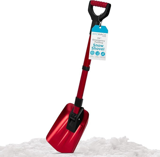 34??Folding Emergency Snow Shovel ??Rugged Compact Tool for Car, Snowmobiles, or ATV ??Compact Winter Survival Gear - Skiing Camping Mud Avalanche - Collapsible Multifunctional - Red