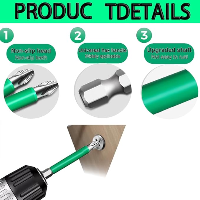 Drill Bit Set, Anti-Shock Design for Home DIY and Professional Use,Heavy-Duty Screwdriver Bits with Strong Durability(Sizes 6, 25-150mm)