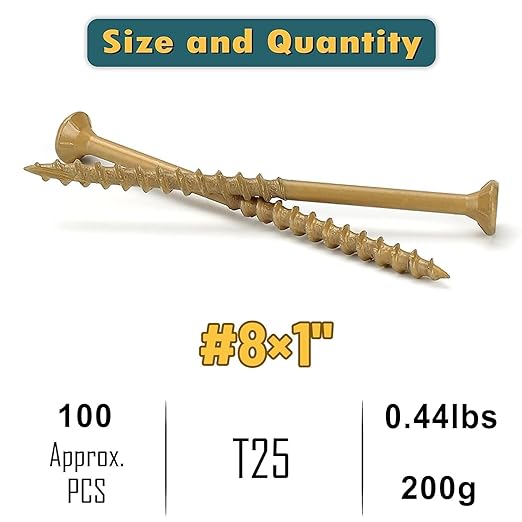 WELLOCKS Deck Screws, Wood Screws, Tan, Superior Rust Resistant, Epoxy Coated, Above 1000 Hour Salt Spray Coating T25 Torx Star Bit Included for Outdoor Wood Fence (Trial Size 0.44LBS, #8횞1")