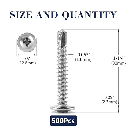 #10 x 1-1/4" Sheet Metal Screws 500PCS 410 Stainless Steel Truss Head Fast Self Tapping Screws by SG TZH
