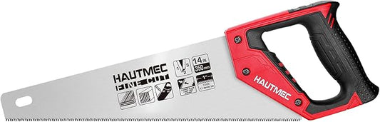 HAUTMEC 14" Universal Hand Saw, 11 TPI Fine Cut Wood Saw with Hardened Triple-Ground Teeth & Bi-Material Ergonomic Handle, Compact Handsaw for Wood, Plastic, PVC, Laminate & Branch Cutting – HT0024