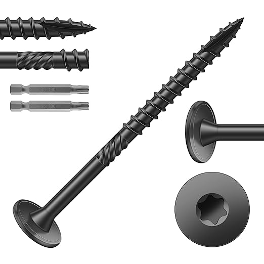 #14 x 3 Inch Outdoor Structural Wood Deck Screws (268Pcs/8lb), Carbon Steel, Black, Flat Head, Rust Resistant Epoxy Coated, T30 Star Bit