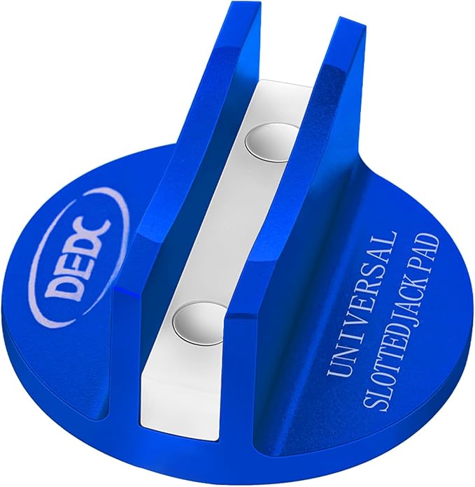 DEDC Universal Aluminum Grooved Magnetic Jack Pad Blue 1 Pc, Jacking Puck Pinch Weld Frame Rail Adapter, Jack Accessories for Mechanics