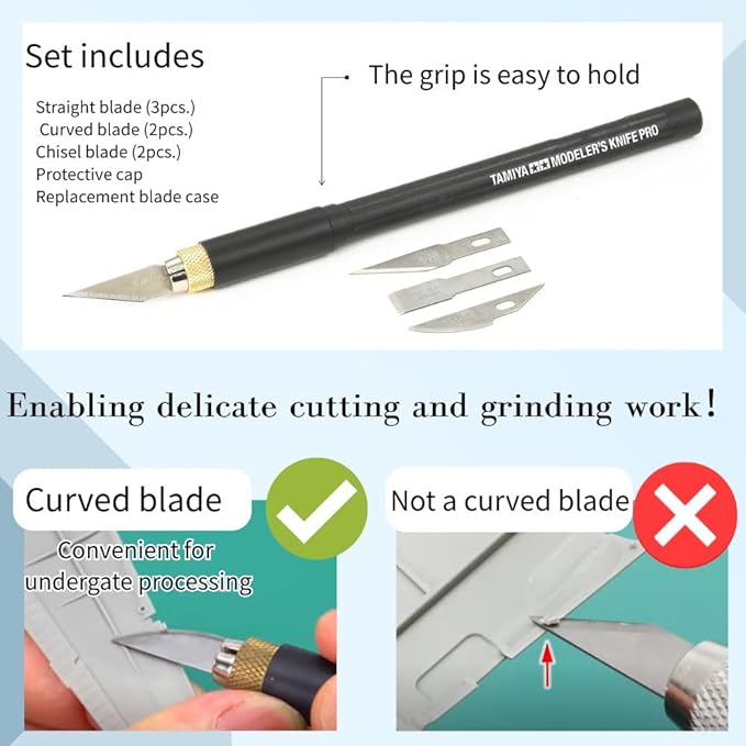 3-Piece Model Tool Set ??Tamiya Modeler?셲 Knife PRO, Tamiya Curved Tweezers & Cutting Mat