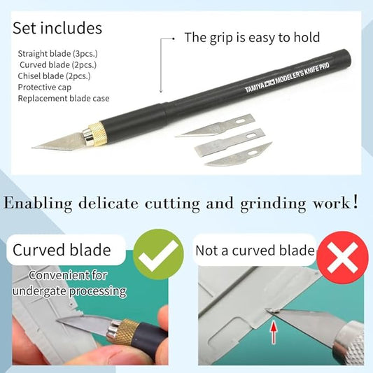 3-Piece Model Tool Set ??Tamiya Modeler?셲 Knife PRO, Tamiya Curved Tweezers & Cutting Mat