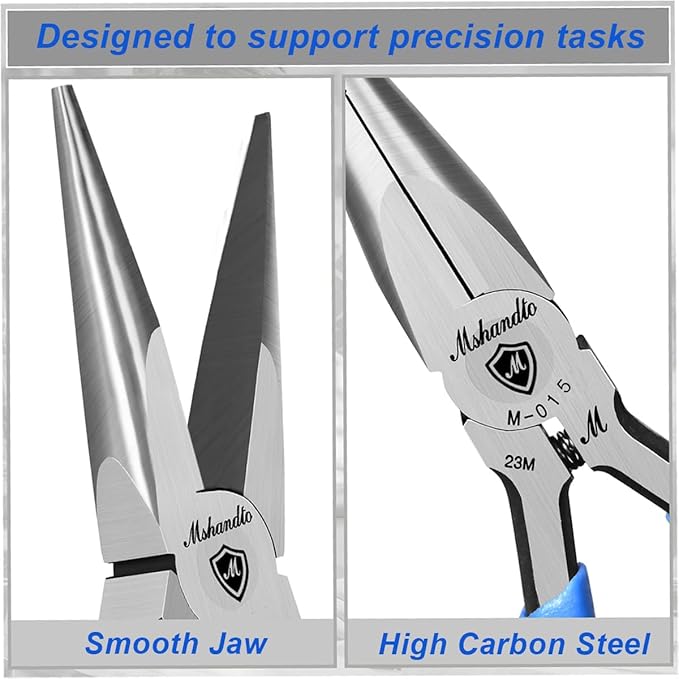 Smooth Jaw Needle Nose Pliers, mshandto 4.8" Non-Serrated High Carbon Steel Long Nose Pliers for Jewelry Making, Wire Bending & Craft DIY, Electronics Repair, Object Grasping Precision Pliers