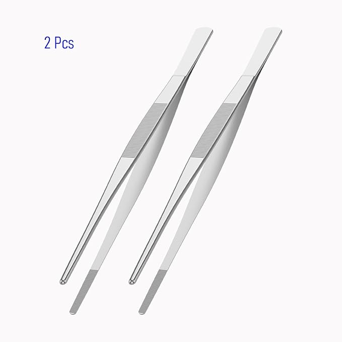 12 Inch Stainless Steel Tweezers, with Straight Round Blunt Serrated Tip, 0.07 Inch Thickness Stainless Steel, Multipurpose Daily Garden Home Lab Craft Repairing Tool
