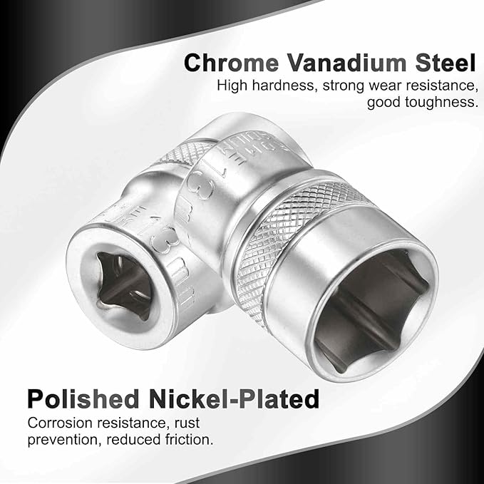 HARFINGTON 6 Points Deep Socket 1/4" Drive 13mm Deep Metric CR-V Steel Polished Nickel Plating Flip Sleeve 25mm / 1" Extra Long Socket Tool for Home Auto Nuts Bolts Repair