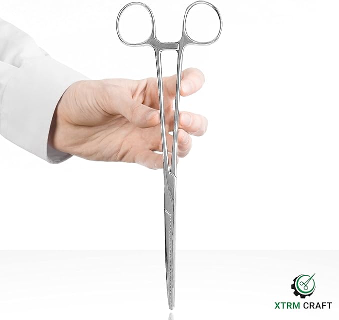 Pean Hemostat Straight and Curved Multipurpose Locking Tweezer Clamps Serrated, Stainless Steel - Hemostats for Nurses, Fishing Forceps, Crafts and Hobby