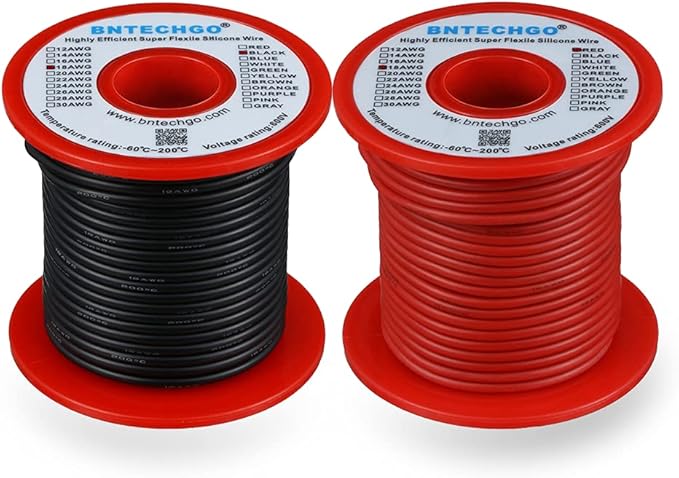 BNTECHGO 18 Gauge Silicone Wire Spool Red and Black Each 100ft Flexible 18 AWG Stranded Tinned Copper Wire