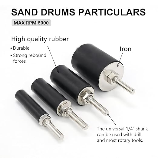 2”Long Sanding Drums and Sleeves Set with 1/4”Shank for Drill or Drill Press, Sanding Drum Kit for Sanding Smoothing Shaping Polishing Fiberglass Wood Metals, 60,80,120 Grit-16pack