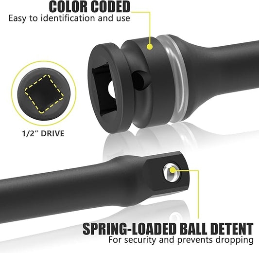 1/2" Drive 120 Ft-Lbs Torque Limiting Extension Bar, 8 Inch Color-Coded Lug Nut Torque Sticks