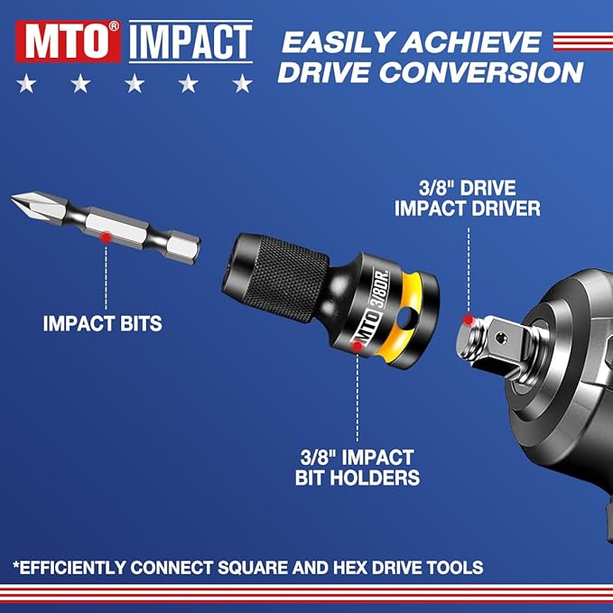 MTO 3/8-Inch Square Drive to 1/4-Inch Hex Socket Adapter, Quick Release Impact Bit Holder, for Impact Wrench Ratchet, CR-MO