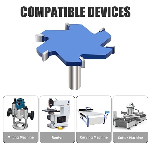 CNC Spoilboard Surfacing Router Bit, 1/2 Inch Shank Slab Flattening Router Bit, 6Wings Carbide Rabbet Slot Cutter for Woodworking, Wood Planing (3-11/32'' D, 5/16'' H)