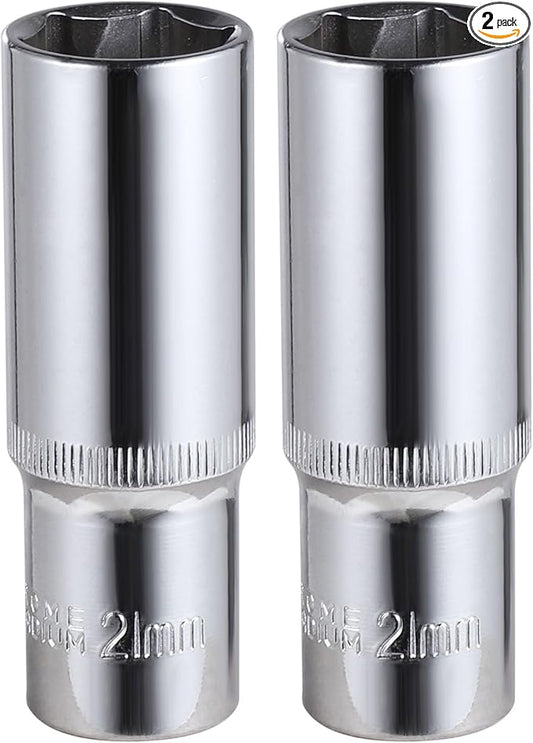 2-Piece 21mm Deep Sockets, 1/2-Inch Drive, 6-Point, 3.1'' Length, Corrosion Resistance, Compatible with Standard Ratchet Wrenches and Tools