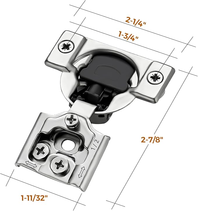 Ravinte 50 Pack 25 Pair 1/2 inch Overlay Cabinet Hinges Soft Close Hidden Door Hinge for Kitchen Cabinet Hinges Stainless Steel Adjustable Hinges Satin Nickel Cabinet Hardware