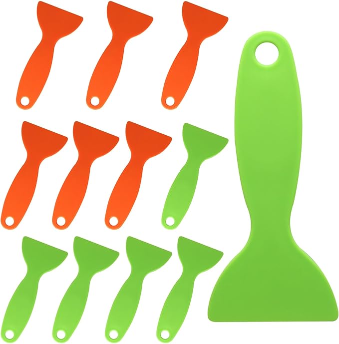 12 Pcs Plastic Putty Knife Scraper Set, 2 Inch Flexible Spackle Knife for Drywall Finishing, Plaster Scraping, Patching and Painting, Decals and Wallpaper Removal