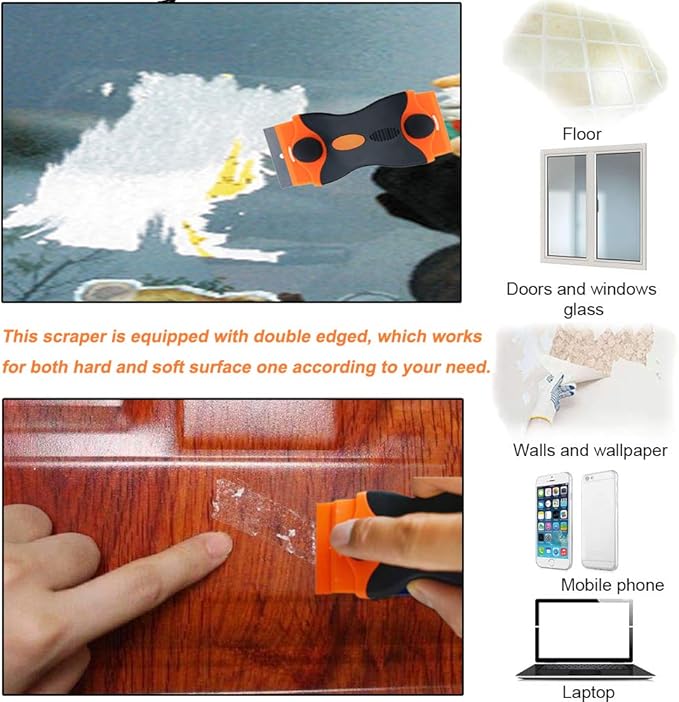 3 Pack Double Edge Razor Blade Scraper Set with 20 Pcs Replacement Scraper Blades, Multi-Purpose Scraper Cleaning Tool for Scraping Labels, Decals, Stickers, Paint from Glass, Stovetop, Subfloor