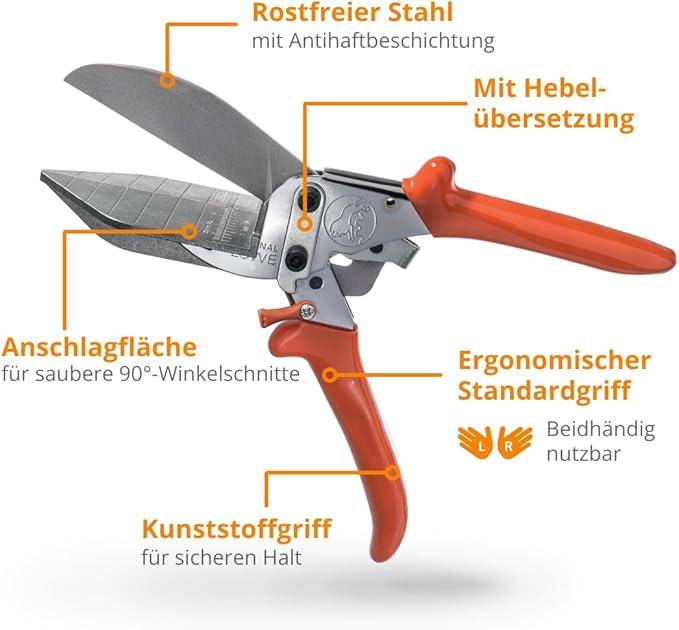 Original L횜WE Professional 3.306/H횥 Shears with Lever Transmission 90 Degree Stops and Extra Long Blade for Precise Cutting on Hard and Flat Plastic, PVC, Wood Metal