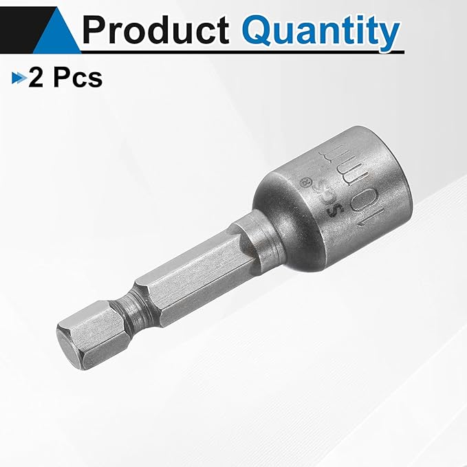 HARFINGTON 2pcs Nut Driver Drill Bit 10mm Metric Socket 1/4" Hex Shank 1.89" (48mm) Long Magnetic 6-Point Sockets Quick Change CR-V Steel Bolt Setters for Power Drill Drivers