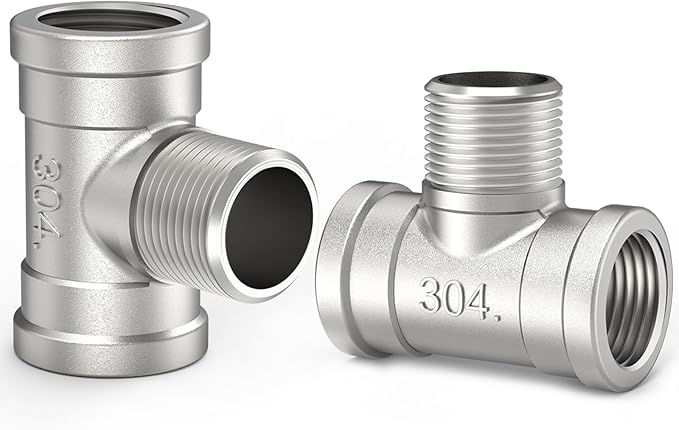 ChillWaves 304 Stainless Steel Pipe Fitting, Male Branch Tee 1" NPT Female x 1" NPT Male x 1" NPT Female Thread Adapter(2-PACK)