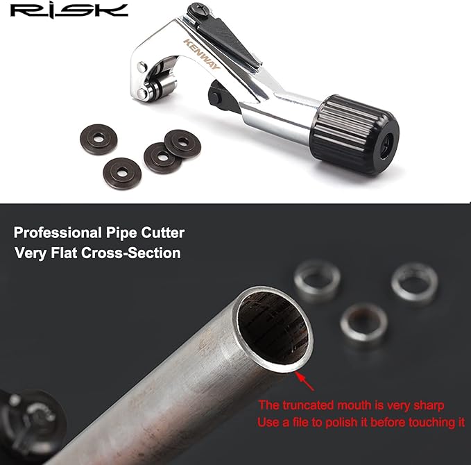 Road Mountain Bike Fork Steerer Seat Post Handlebar Tube Cutter Tool, Bicycle Metal Pipe Cutter Tool with 5pcs Cutter Wheels for Size 1/4"-1-5/8" (6mm-42mm)