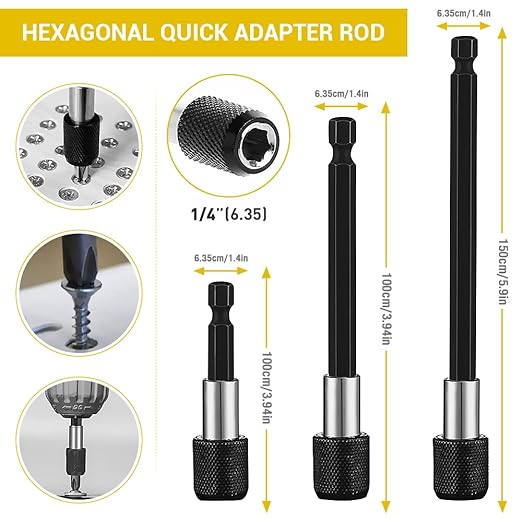 Bit Holder Drill Bit Extension Set, Upgrade Bit Holder Keychain 1/4" Hex Shank Aluminum Alloy Screwdriver Bits Holder, 3-Pack Quick Release Drill Bit Holder Tool Kit