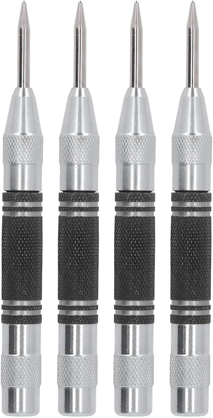 Center Punch, 4Pcs 5inches Center Punch Automatic High Speed Steel Tool Set Kit for Furniture Installation Machine Maintenance (Black White)
