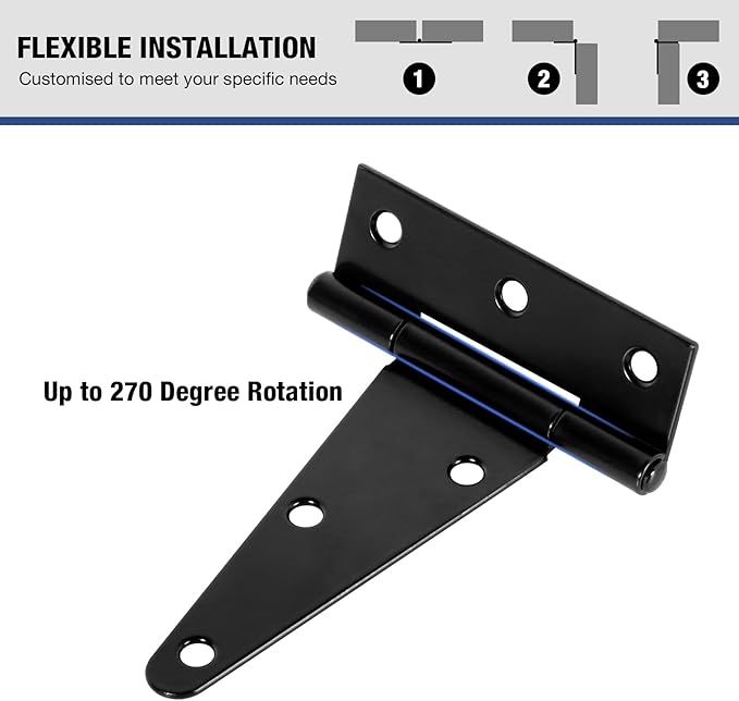 TDCHINGES 4" Heavy Duty T Strap Tee Hinge 6 Pack Barn Farm Fence Gate Door Hinges for Shed Doors Outdoor Kitchen Wood Cabinet Interior or Exterior Window Bar Shop Matte Blake Door Hinge Hardware Kit